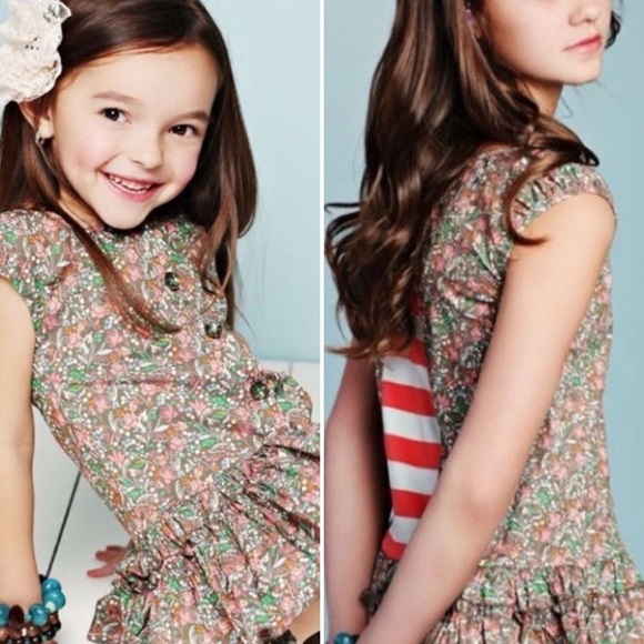 Matilda Jane Girls Floral Button Front Ruffle Top – Stripe Back Detail Size 10 - Picture 1 of 5